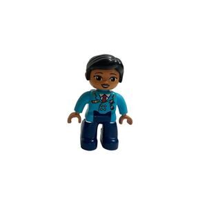 LEGO Duplo Female Airline Pilot Blue Suit Black Hair Brown Skin Girl Airport Mom
